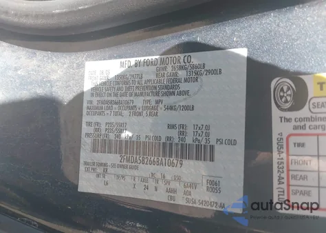 2006 Ford Freestar Limited from USA, damaged, VIN 2FMDA58266BA10679